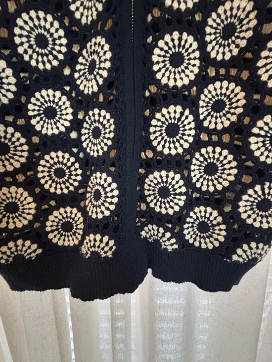 Tory Burch Navy and Cream Floral Zip Cardigan - Picture 5 of 10